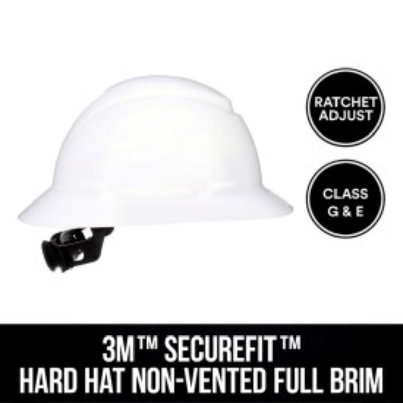 3M SecureFit 4-Point Ratchet Full Brim Hard Hat White