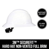 3M SecureFit 4-Point Ratchet Full Brim Hard Hat White