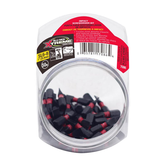Blu-Mol Xtreme Slotted 1 in. L Screwdriver Bit S2 Tool Steel 1 pc, Pack of 50