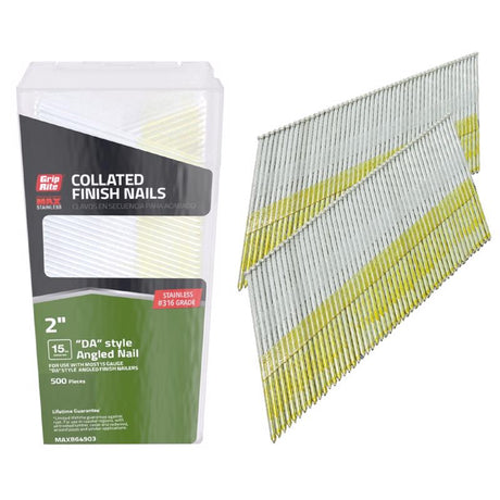 Grip-Rite 2 in. L X 15 Ga. Angled Strip 316 Stainless Steel Finish Nails 500 pk