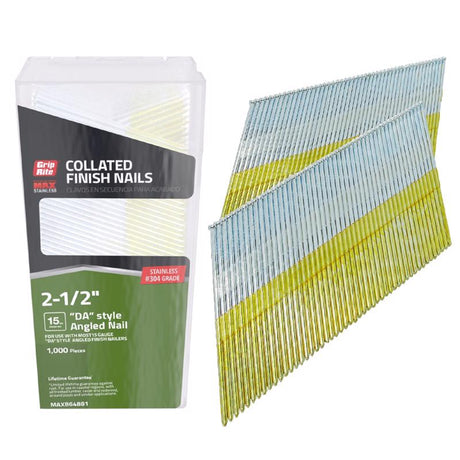 Grip-Rite Prime Guard 2-1/2 in. L X 15 Ga. Angled Strip Stainless Steel Finish Nails 1000 pk