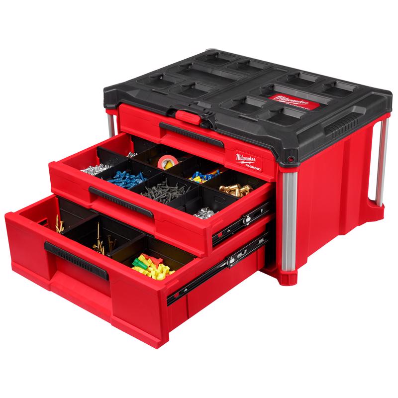 Milwaukee PACKOUT 22 in. Modular 3-Drawer Multi Drawer Tool Box Black/Red