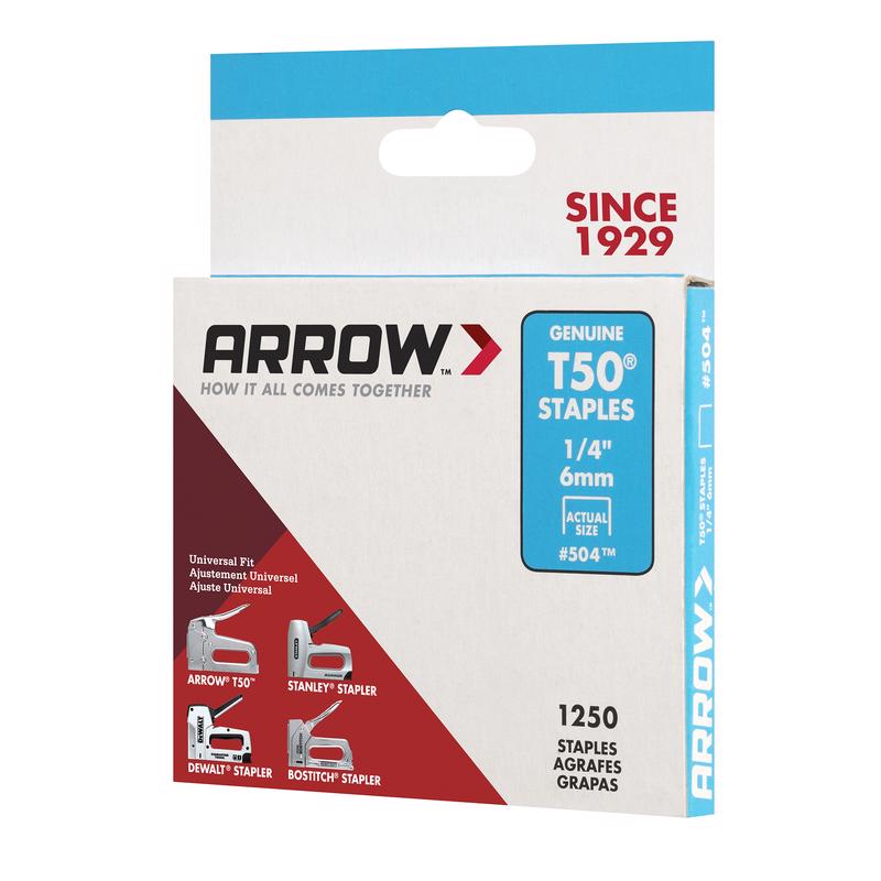 Arrow T50 3/8 in. W X 1/4 in. L 18 Ga. Flat Crown Heavy Duty Staples 1250 pk, Pack of 4