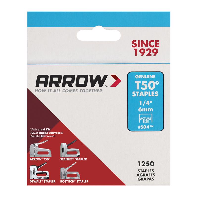 Arrow T50 3/8 in. W X 1/4 in. L 18 Ga. Flat Crown Heavy Duty Staples 1250 pk, Pack of 4