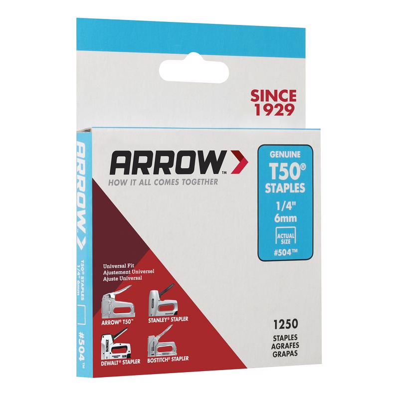 Arrow T50 3/8 in. W X 1/4 in. L 18 Ga. Flat Crown Heavy Duty Staples 1250 pk, Pack of 4