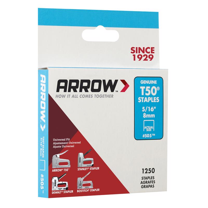 Arrow T50 3/8 in. W X 5/16 in. L 18 Ga. Flat Crown Heavy Duty Staples 1250 pk, Pack of 4