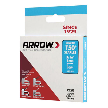 Arrow T50 3/8 in. W X 5/16 in. L 18 Ga. Flat Crown Heavy Duty Staples 1250 pk, Pack of 4