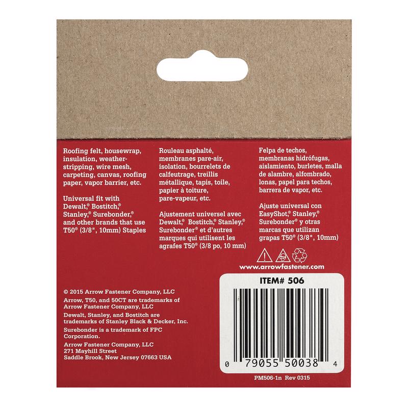 Arrow T50 3/8 in. W X 3/8 in. L Flat Crown Heavy Duty Staples 1250 pk, Pack of 4