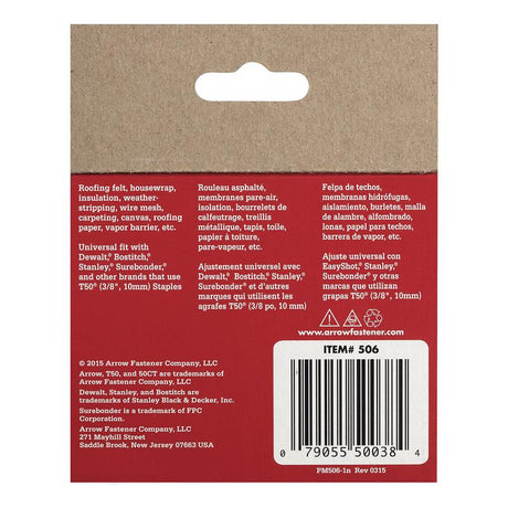 Arrow T50 3/8 in. W X 3/8 in. L Flat Crown Heavy Duty Staples 1250 pk, Pack of 4