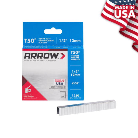 Arrow T50 3/8 in. W X 1/2 in. L 18 Ga. Flat Crown Heavy Duty Staples 1250 pk, Pack of 4