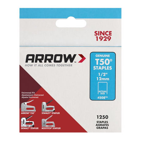 Arrow T50 3/8 in. W X 1/2 in. L 18 Ga. Flat Crown Heavy Duty Staples 1250 pk, Pack of 4