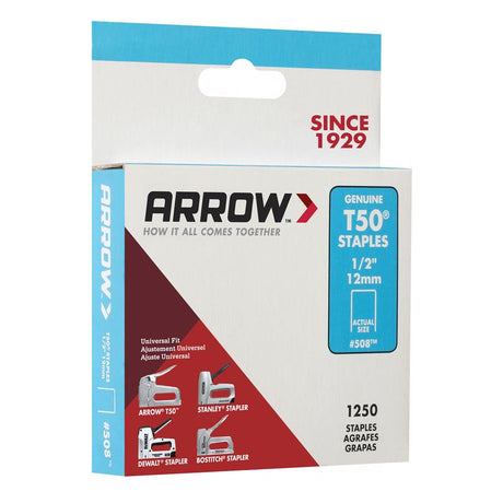 Arrow T50 3/8 in. W X 1/2 in. L 18 Ga. Flat Crown Heavy Duty Staples 1250 pk, Pack of 4