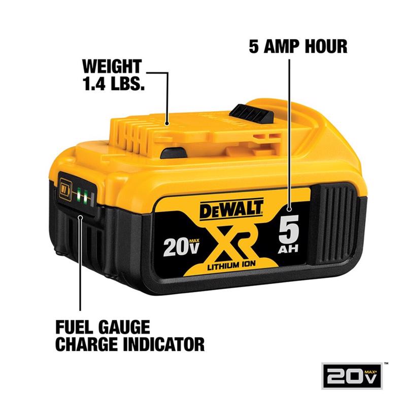 DeWalt 20V MAX XR DCB205CK 5 Ah Lithium-Ion Battery and Charger Starter Kit 3 pc
