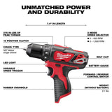 Milwaukee M12 Cordless Brushed 5 Tool Combo Kit