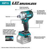Makita 18V LXT 1/2 in. Cordless Brushless Impact Wrench Tool Only