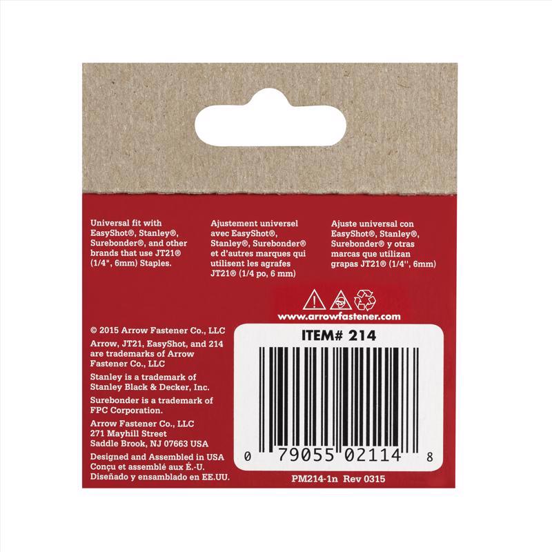Arrow JT21 7/16 in. W X 1/4 in. L Flat Crown Fine Wire Staples 1000 pk, Pack of 5