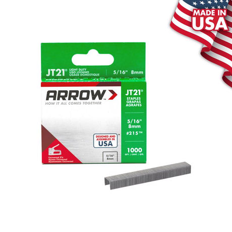 Arrow JT21 7/16 in. W X 5/16 in. L 23 Ga. Wide Crown Light Duty Staples 1000 pk, Pack of 5