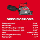 Milwaukee M18 FUEL M18 6 amps 6-1/2 in. Cordless Brushless Plunge Track Saw Kit (Battery & Charger)