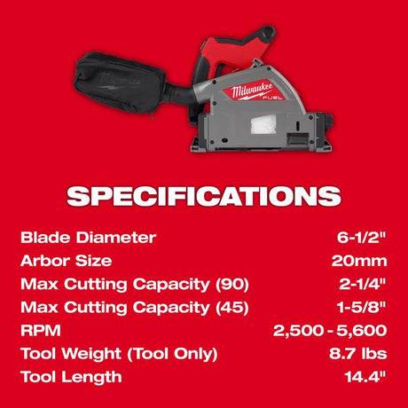 Milwaukee M18 FUEL M18 6 amps 6-1/2 in. Cordless Brushless Plunge Track Saw Kit (Battery & Charger)
