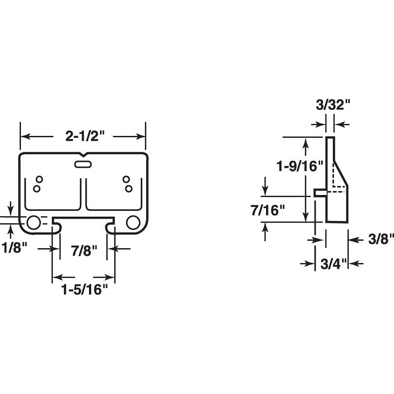 Prime-Line R 7128 Drawer Track Guide Kit, 2-1/2 in L x 1-5/16 in W Dimensions, For: 3/32 x 1-1/4 in Track, Plastic