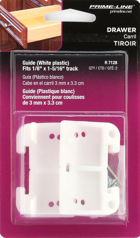 Prime-Line R 7128 Drawer Track Guide Kit, 2-1/2 in L x 1-5/16 in W Dimensions, For: 3/32 x 1-1/4 in Track, Plastic