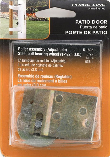 Prime-Line D 1822 Roller Assembly, 1-1/2 in Dia Roller, 5/16 in W Roller, Steel, Yellow, 1-Roller, Plain Back Mounting