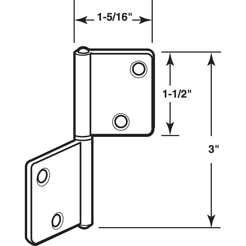 Prime-Line N 7025 Door Hinge, 3 in H Door Leaf, 1-5/16 in W Door Leaf, Steel, Brass, 4-Mounting Hole