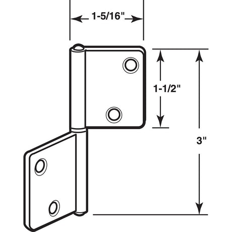 Prime-Line N 7025 Door Hinge, 3 in H Door Leaf, 1-5/16 in W Door Leaf, Steel, Brass, 4-Mounting Hole