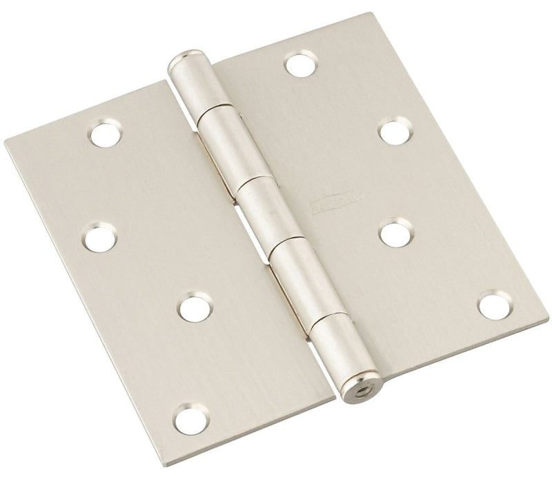 National Hardware N830-249 Door Hinge, 4 in W Frame Leaf, Steel, Satin Nickel, Non-Rising, Removable Pin, Mortise, 55 lb