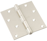 National Hardware N830-249 Door Hinge, 4 in W Frame Leaf, Steel, Satin Nickel, Non-Rising, Removable Pin, Mortise, 55 lb