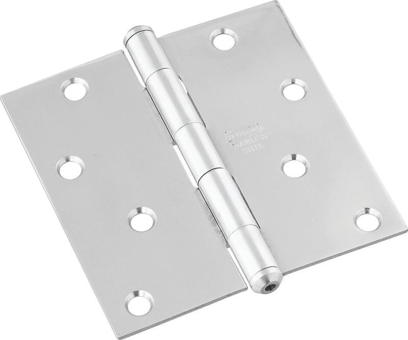 National Hardware N830-276 Square Corner Door Hinge, 4 in H Door Leaf, 4 in L, Stainless Steel, Zinc, 8-Mounting Hole