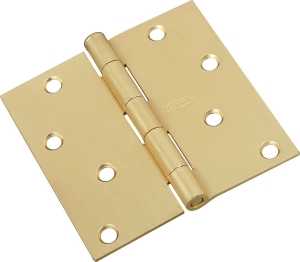 National Hardware N830-231 Door Hinge, 4 in H Door Leaf, 4 in L x 4 in W, Cold Rolled Steel, Satin Brass, 50 lb