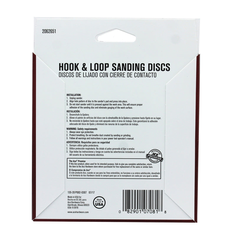 Ace 5 in. Aluminum Oxide Hook and Loop Sanding Disc 80 Grit Medium 15 pk