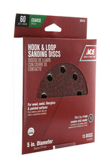 Ace 5 in. Aluminum Oxide Hook and Loop Sanding Disc 60 Grit Coarse 15 pk