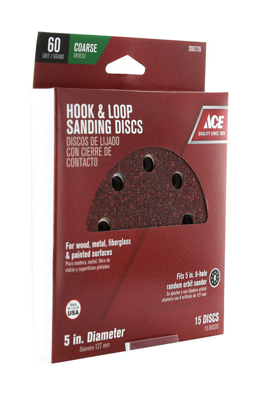Ace 5 in. Aluminum Oxide Hook and Loop Sanding Disc 60 Grit Coarse 15 pk