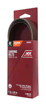 Ace 30 in. L X 1 in. W Aluminum Oxide Sanding Belt 80 Grit Medium 3 pc