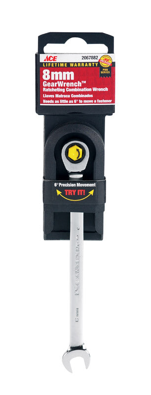 Ace Pro Series GearWrench 8 mm X 8 mm Metric Combination Wrench 5.53 in. L 1 pc