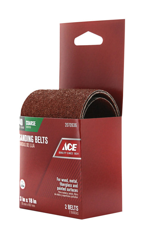 Ace 18 in. L X 3 in. W Aluminum Oxide Sanding Belt 40 Grit Coarse 2 pc