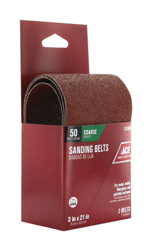 Ace 21 in. L X 3 in. W Aluminum Oxide Sanding Belt 50 Grit Coarse 2 pc