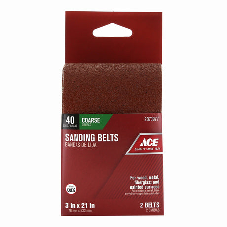 Ace 21 in. L X 3 in. W Aluminum Oxide Sanding Belt 40 Grit Extra Coarse 2 pc