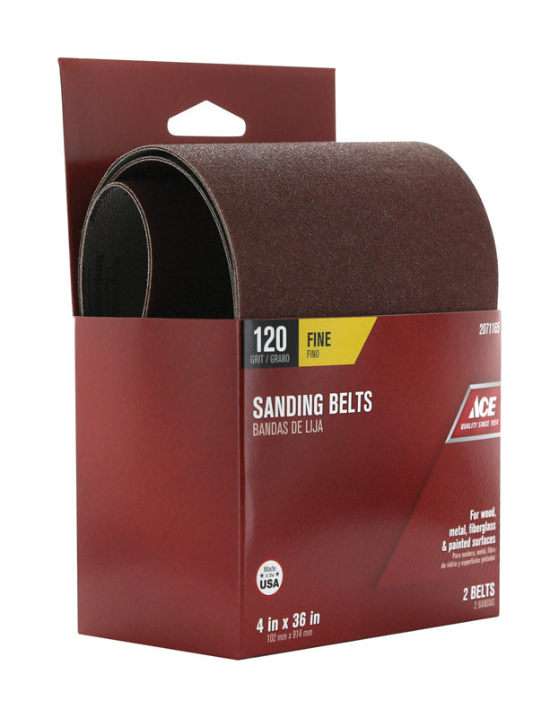 Ace 36 in. L X 4 in. W Aluminum Oxide Sanding Belt 120 Grit Fine 2 pc