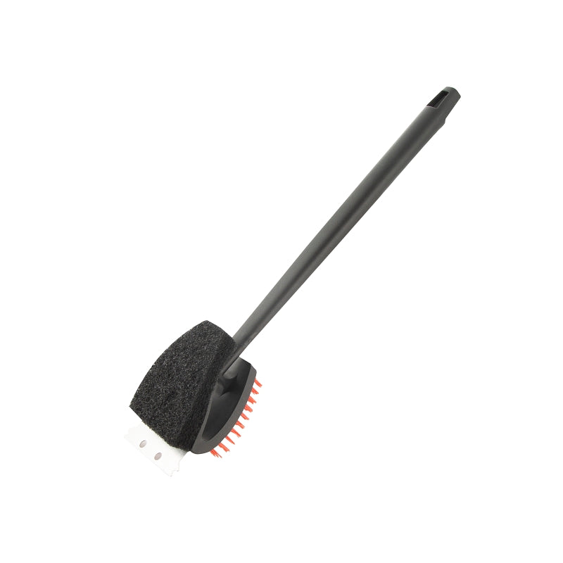 Omaha BBQ1006 Grill Brush with Scraper, 3-1/8 in L Brush, 3 in W Brush, Nylon Bristle, Red Bristle, 3-1/2 in L Trim