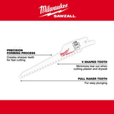Milwaukee SAWZALL 5 in. Bi-Metal Plaster Reciprocating Saw Blade 6 TPI 5 pk