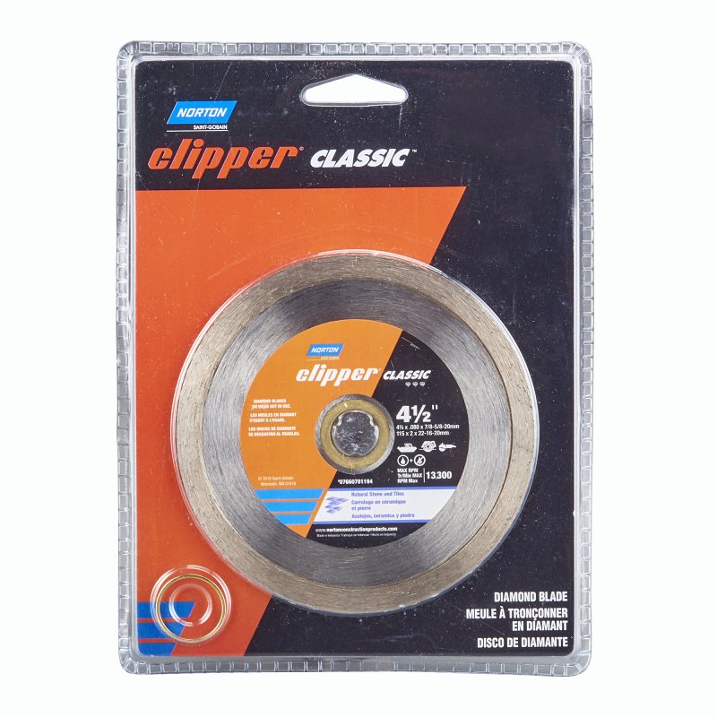 Norton Clipper Classic Series 07660701194 Diamond Saw Blade, 4-1/2 in Dia, 20 mm Arbor, Continuous Rim