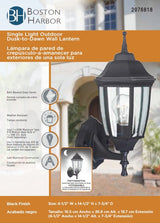 Boston Harbor DTDB Dusk-to-Dawn Wall Lantern, 60 W, CFL, Aluminum, Black