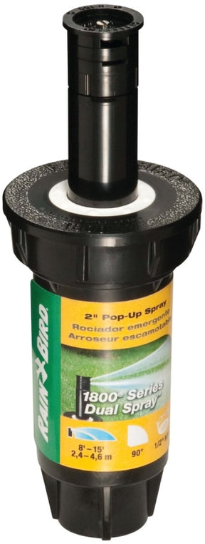 Rain Bird 1802QDS Spray Head Sprinkler, Part-Circle, 1/2 in Connection, FNPT, 0.1 gpm, 8 to 15 ft, Plastic