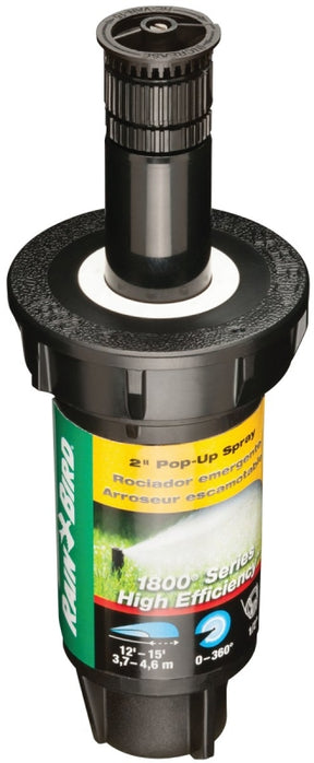 Rain Bird 1802HEVN15 Spray Head Sprinkler, Full-Circle, 0.1 gpm, 1/2 in Connection, FNPT, 12 to 15 ft, Plastic