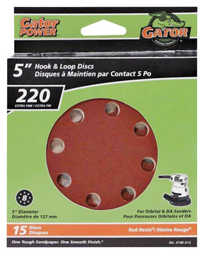 Gator 4140-012 Sanding Disc, 5 in Dia, 220 Grit, Extra Fine, Aluminum Oxide Abrasive