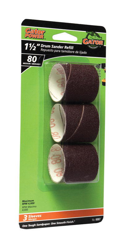 Gator 1.5 in. D X 1.5 in. L Aluminum Oxide Drum Sander Refill 80 Grit Medium 3 pc
