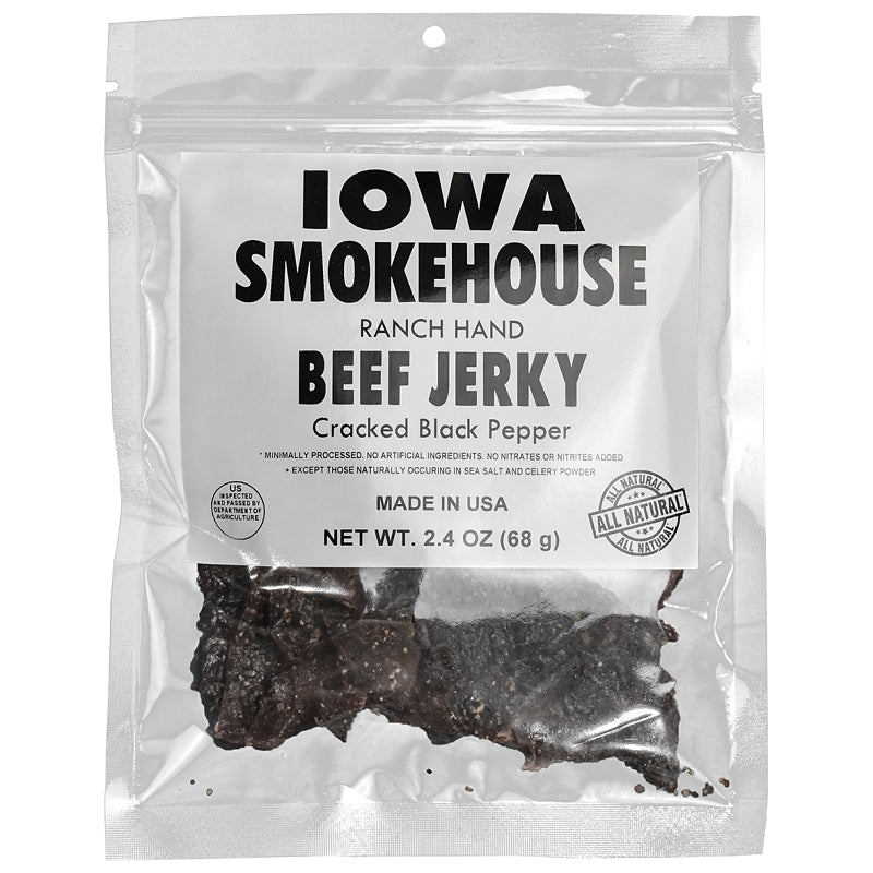 Iowa Smokehouse is-rh2jp-m Snacks, Beef Jerky Cracked Black Pepper, 2.4 oz, Bag, Pack of 8